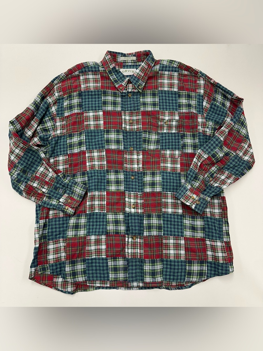 Vintage Orvis Patchwork Madras Long Sleeve Button Down Shirt Mens 2XL